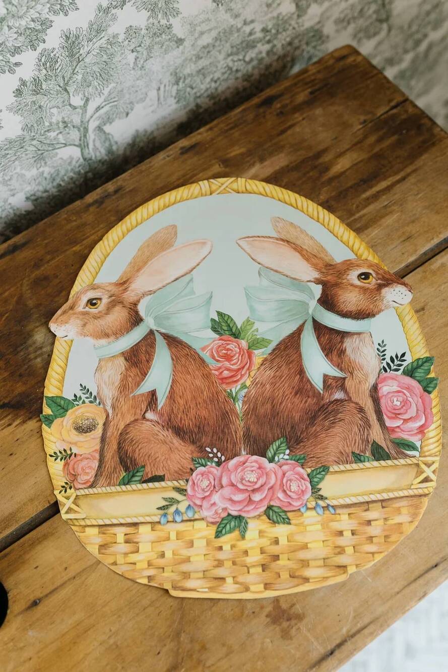 NEW HESTER & COOK bunny basket placemats in gold